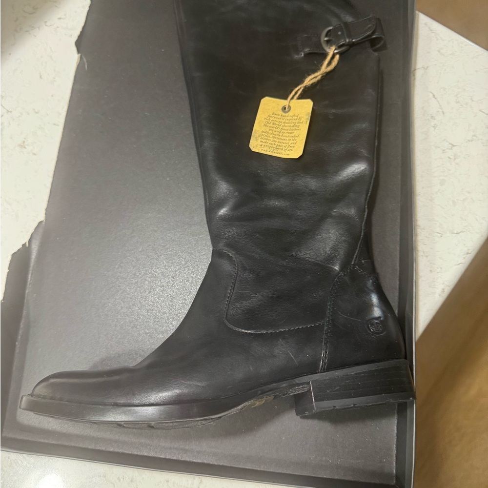 Born Black Leather Knee-High Riding Boots